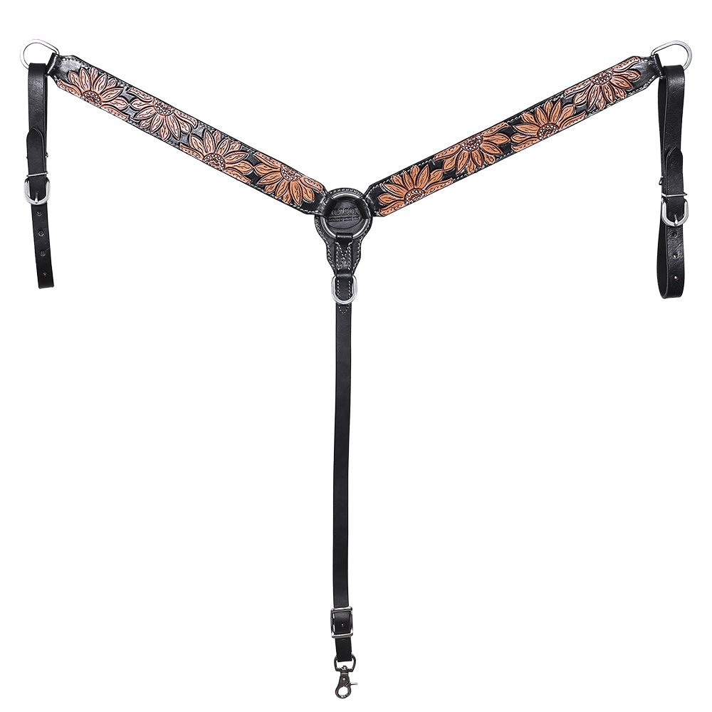 HILASON Western Horse Headstall &amp; Breast Collar American Leather Floral Carving