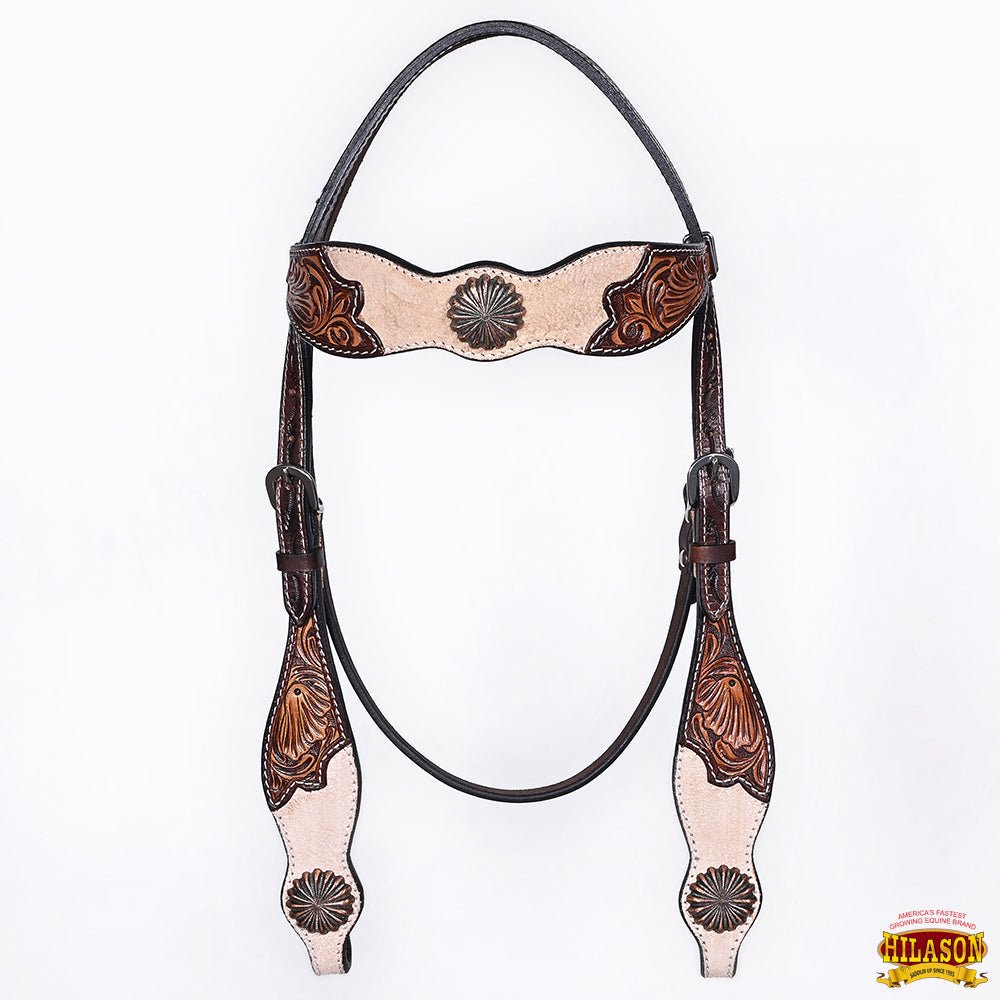 HILASON Western Horse Headstall &amp; Breast Collar American Leather Floral Carving