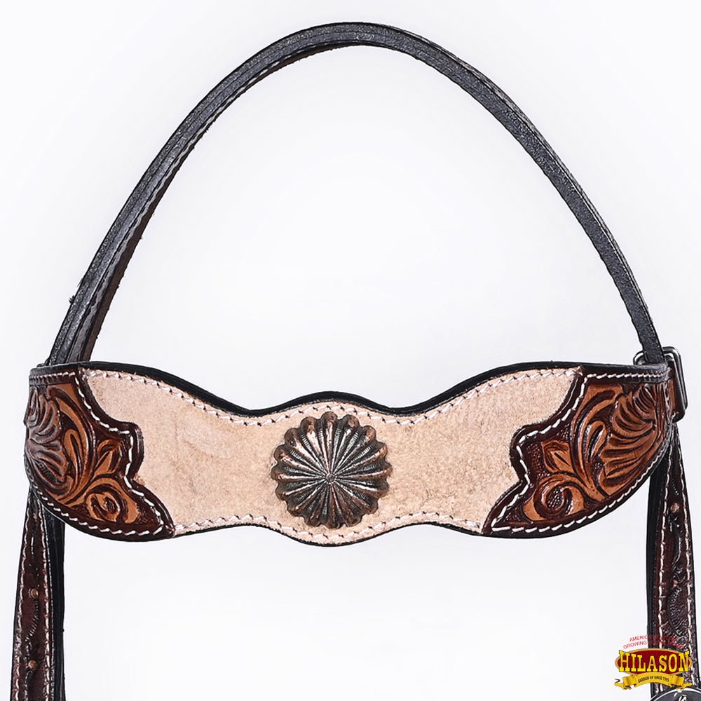 HILASON Western Horse Headstall &amp; Breast Collar American Leather Floral Carving