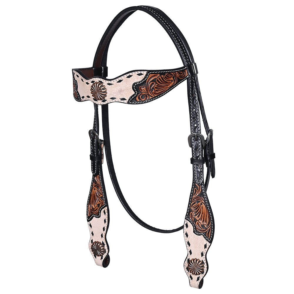 HILASON Western Horse Headstall &amp; Breast Collar American Leather Floral Carving