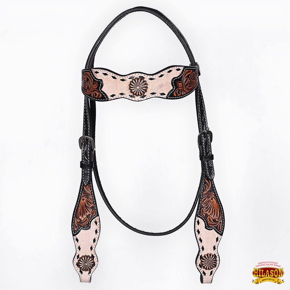 HILASON Western Horse Headstall &amp; Breast Collar American Leather Floral Carving