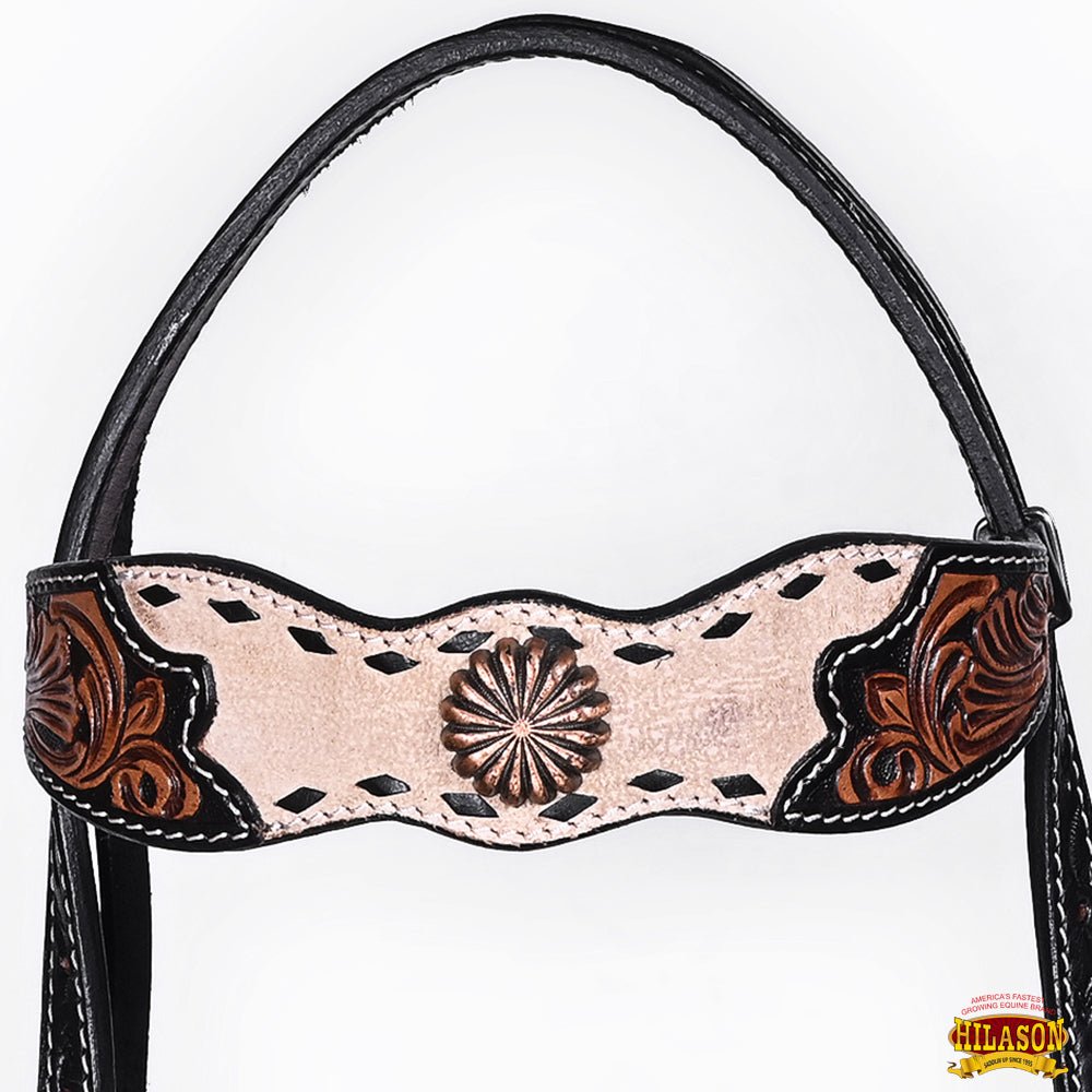 HILASON Western Horse Headstall &amp; Breast Collar American Leather Floral Carving