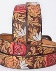 American Darling Floral Hand Carved Painted Belt Buckle Genuine Leather Covered Stylish Brown | Western