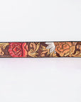 American Darling Floral Hand Carved Painted Belt Buckle Genuine Leather Covered Stylish Brown | Western