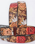 American Darling Floral Hand Carved Painted Belt Buckle Genuine Leather Covered Stylish Brown | Western