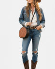 Genuine Leather Floral Tooled Round Crossbody Bag With Vintage Western Detailing