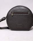 Genuine Leather Floral Tooled Round Crossbody Bag With Vintage Western Detailing