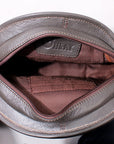 Genuine Leather Floral Tooled Round Crossbody Bag With Vintage Western Detailing