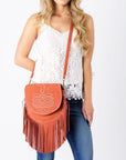 American Darling Boot Stitched Genuine Suede Leather Messenger Bag Genuine Western Fringe Crossbody Purse with YKK Zipper