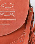 American Darling Boot Stitched Genuine Suede Leather Messenger Bag Genuine Western Fringe Crossbody Purse with YKK Zipper