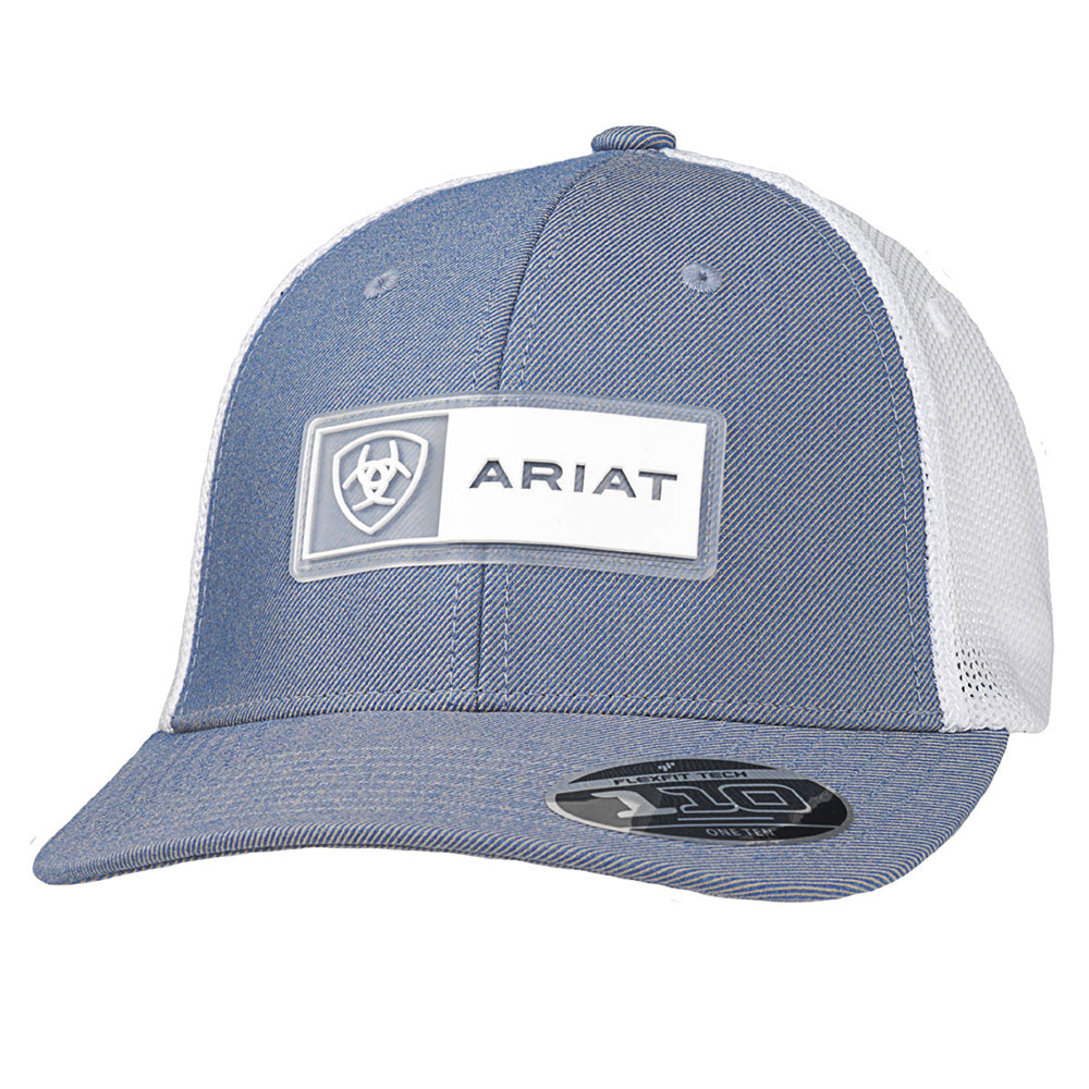 Ariat Mesh Snap Back Logo Patch Hat Baseball Cap for Men Light Blue One Size