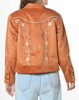 American Darling Women’s Western Suede Jacket Tan Embroidered Star Jean Vintage Cowgirl Blazer with Southwestern Stitching