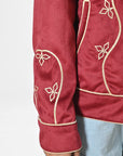 American Darling Women’s Embroidered Fabric Shirt Jacket – Western Button-Front Crop Jacket with Floral Stitching