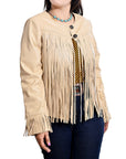 American Darling Women’s Tan Genuine Leather Fringe Jacket | Western Boho Shirt Coat