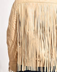 American Darling Women’s Tan Genuine Leather Fringe Jacket | Western Boho Shirt Coat