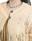 American Darling Women’s Tan Genuine Leather Fringe Jacket | Western Boho Shirt Coat