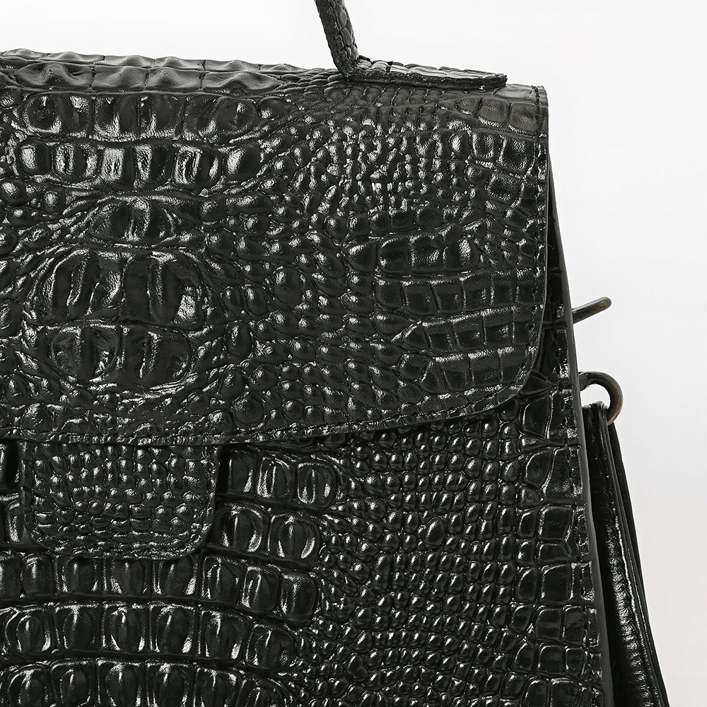 American Darling Briefcase Crocodile Embossed Genuine Leather Women Bag Western Handbag Purse