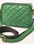 NEVER MIND Luxury Tan Quilted Leather Camera Bag Crossbody Adjustable Strap