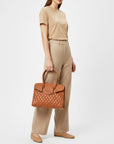 Never Mind Genuine Leather Quilted Tote Bag Women Structured Satchel Handbag Dual Top Handle Spacious Everyday Shoulder Purse
