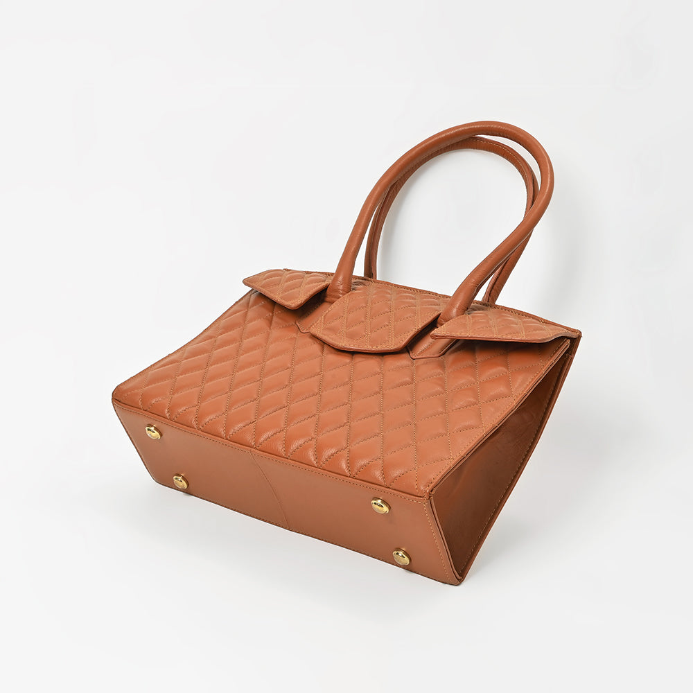 Never Mind Genuine Leather Quilted Tote Bag Women Structured Satchel Handbag Dual Top Handle Spacious Everyday Shoulder Purse