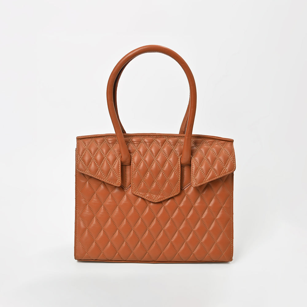 Never Mind Genuine Leather Quilted Tote Bag Women Structured Satchel Handbag Dual Top Handle Spacious Everyday Shoulder Purse