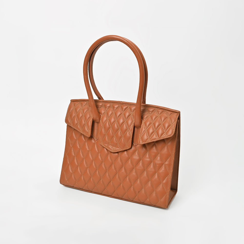 Never Mind Genuine Leather Quilted Tote Bag Women Structured Satchel Handbag Dual Top Handle Spacious Everyday Shoulder Purse