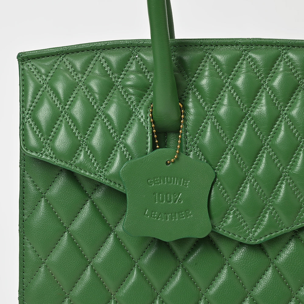 Never Mind Genuine Leather Quilted Tote Bag Women Structured Satchel Handbag Dual Top Handle Spacious Everyday Shoulder Purse