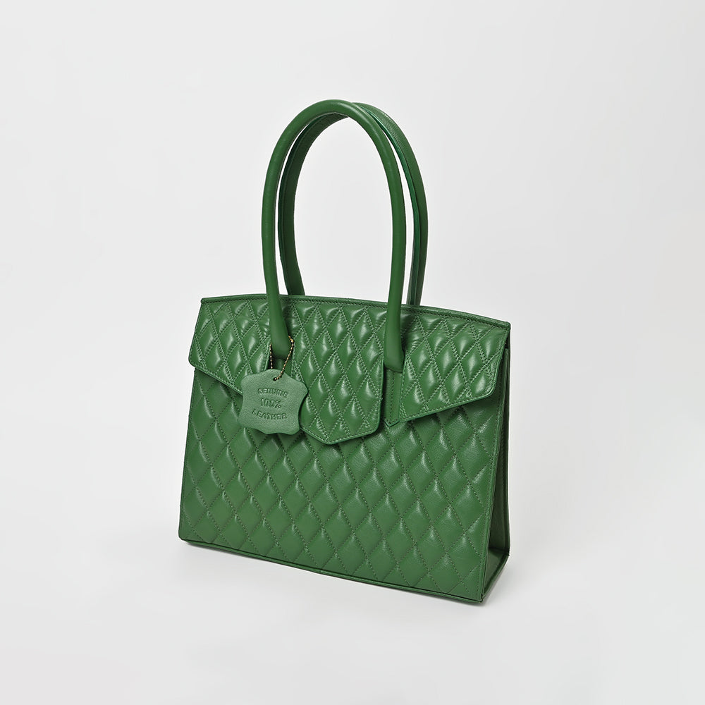 Never Mind Genuine Leather Quilted Tote Bag Women Structured Satchel Handbag Dual Top Handle Spacious Everyday Shoulder Purse