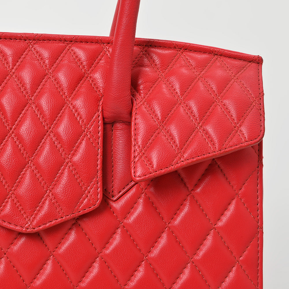 Never Mind Genuine Leather Quilted Tote Bag Women Structured Satchel Handbag Dual Top Handle Spacious Everyday Shoulder Purse
