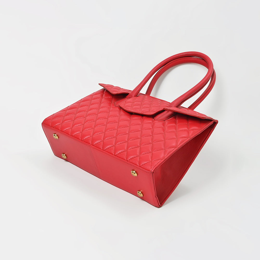 Never Mind Genuine Leather Quilted Tote Bag Women Structured Satchel Handbag Dual Top Handle Spacious Everyday Shoulder Purse