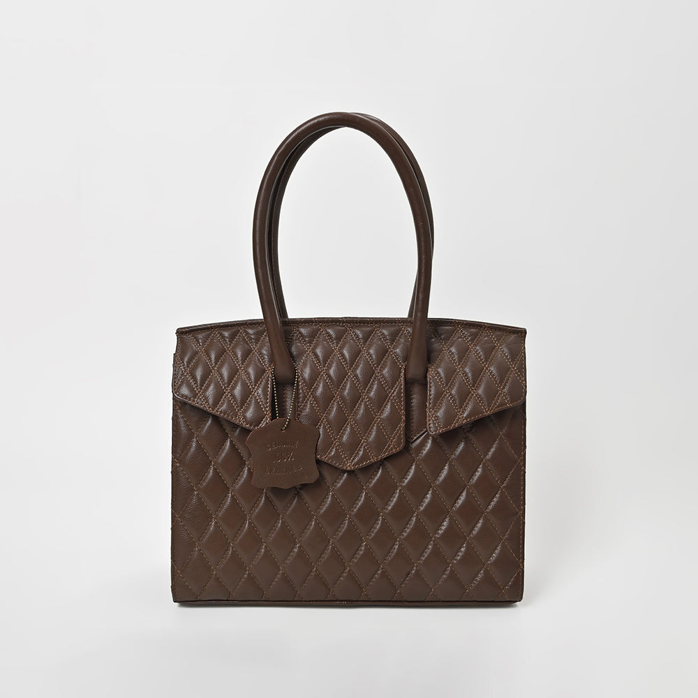 Never Mind Genuine Leather Quilted Tote Bag Women Structured Satchel Handbag Dual Top Handle Spacious Everyday Shoulder Purse
