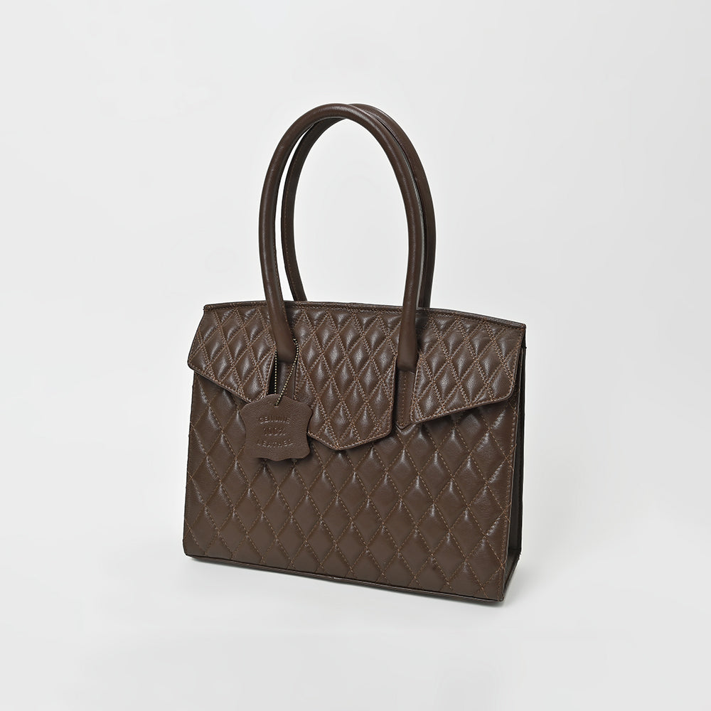 Never Mind Quilted Leather Tote Bag with Dual Handles