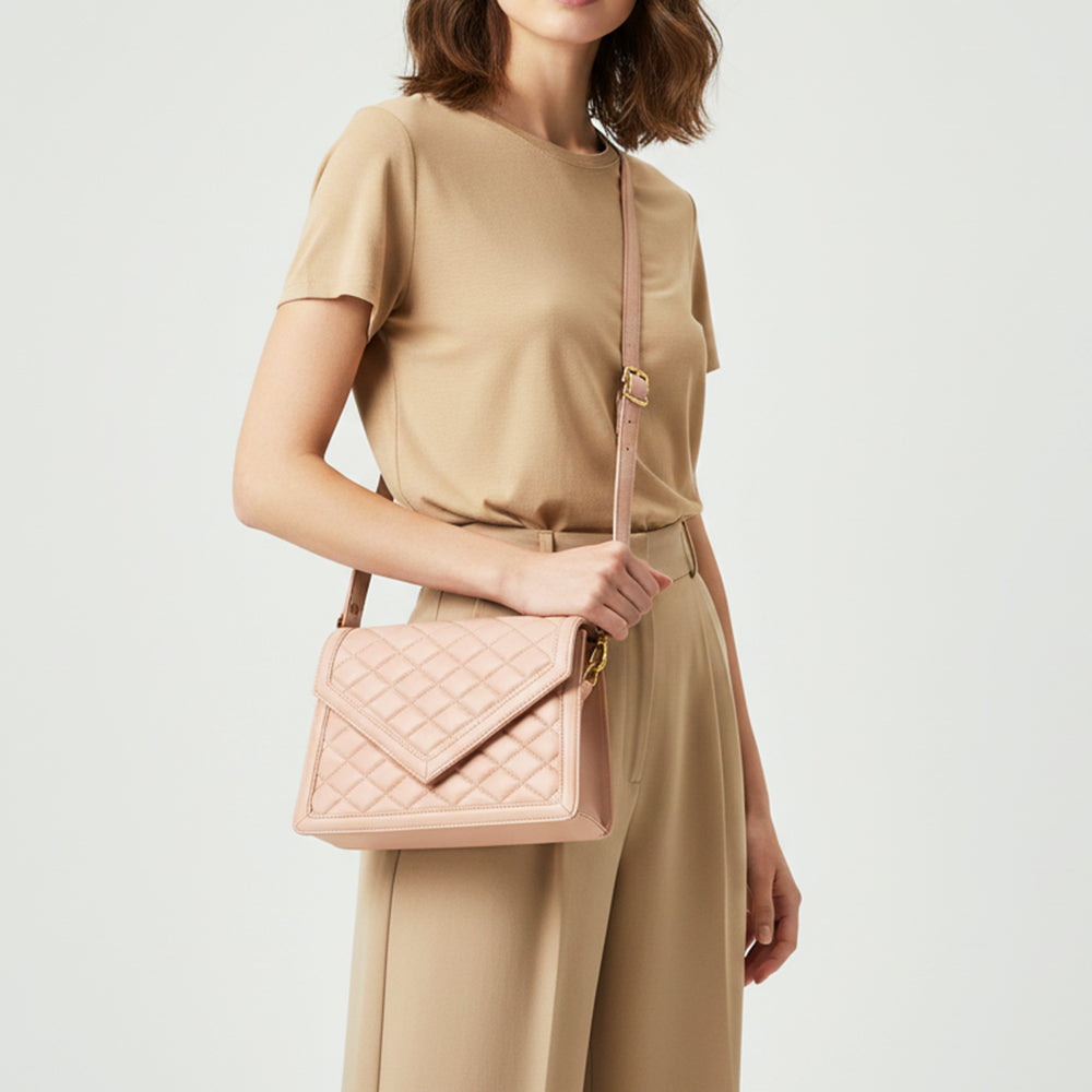 Never Mind Genuine Leather Crossbody Bag Women Quilted Envelope Flap Shoulder Purse Adjustable Strap Stylish Everyday Handbag
