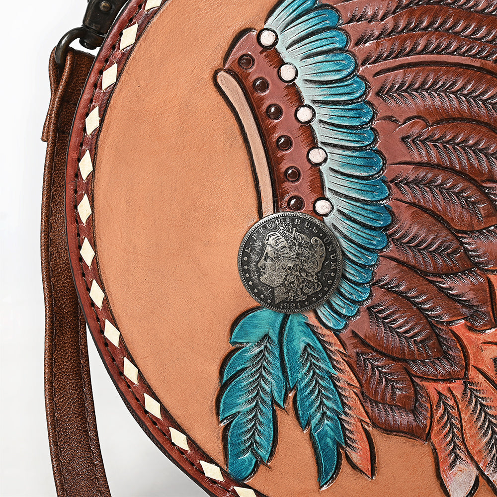 American Darling Canteen Hand Tooled Hair On Genuine Leather women bag western handbag purse
