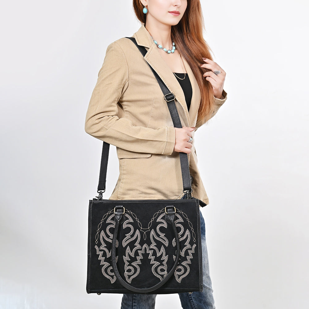 American Darling Tote Bag for Women, Boot Stitched Genuine Suede &amp; Vegetable-Tanned Full Grain Leather Western Purse, YKK Zipper