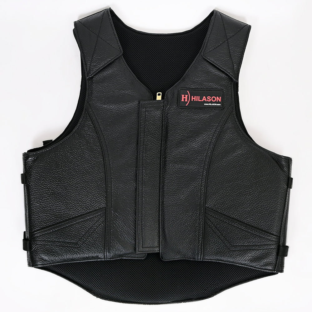 HILASON Western Horse Bull Riding Safety Leather Protective Vest &amp; Rodeo Chaps Combo