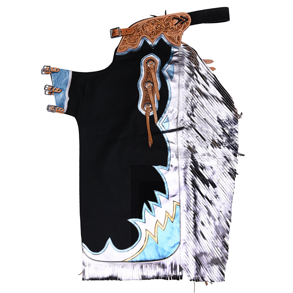 HILASON Western Horse Bull Riding Safety Leather Protective Vest &amp; Rodeo Chaps Combo
