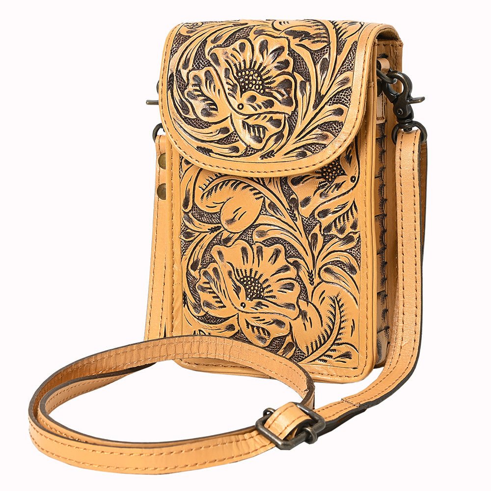 American Darling Cell Phone Holder Hand Tooled Genuine Leather Women Bag Western Handbag Purse