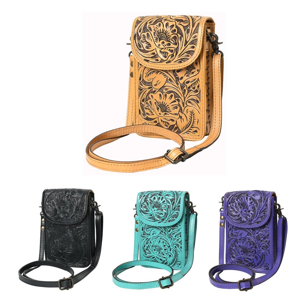 American Darling Cell Phone Holder Hand Tooled Genuine Leather Women Bag Western Handbag Purse