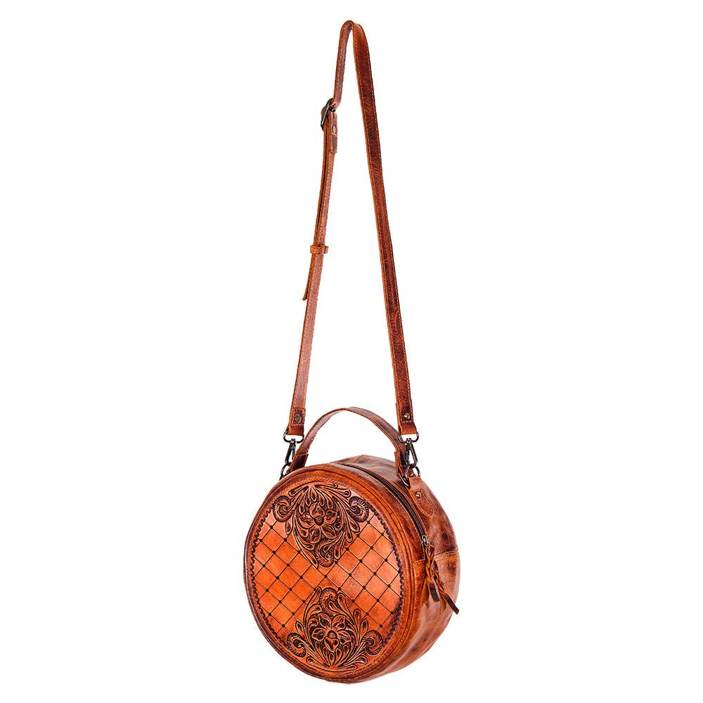 American Darling ADBG498A Canteen Hand Tooled Genuine Leather Women Bag Western Handbag Purse