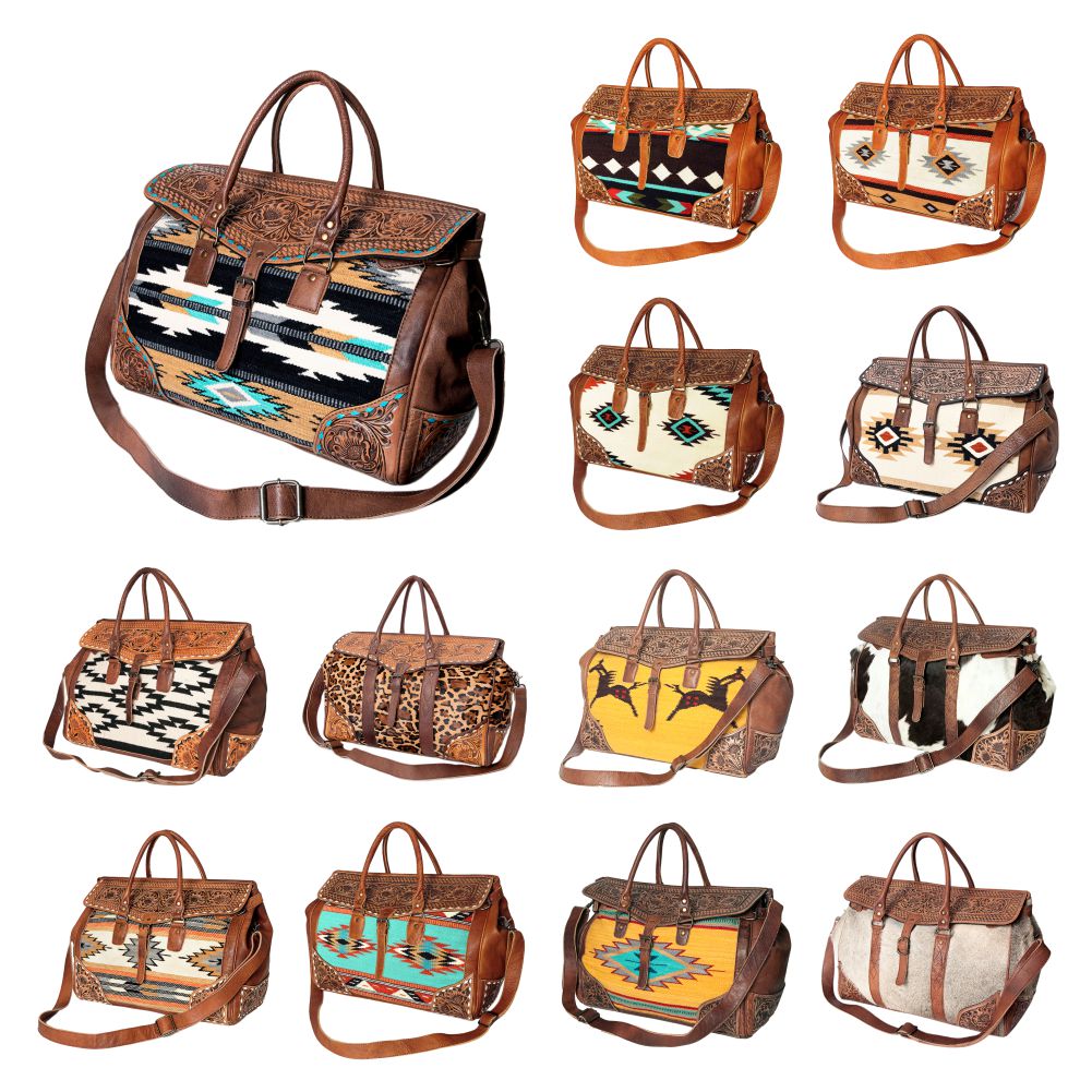 American Darling ADBG516 Duffel Hand Tooled Saddle Blanket Genuine Leather Women Bag Western Handbag Purse