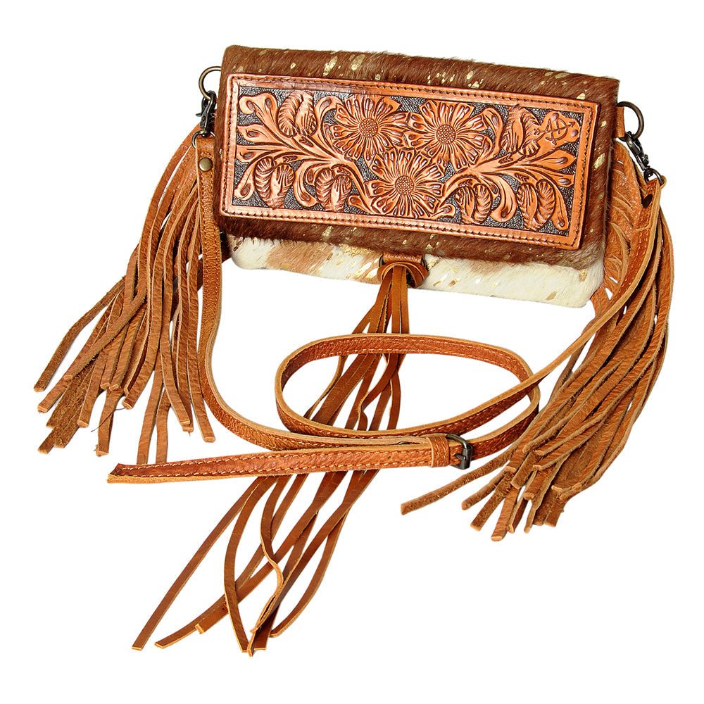 American Darling ADBG526ACGO Wallet Hand Tooled Hair-On Genuine Leather Women Bag Western Handbag Purse