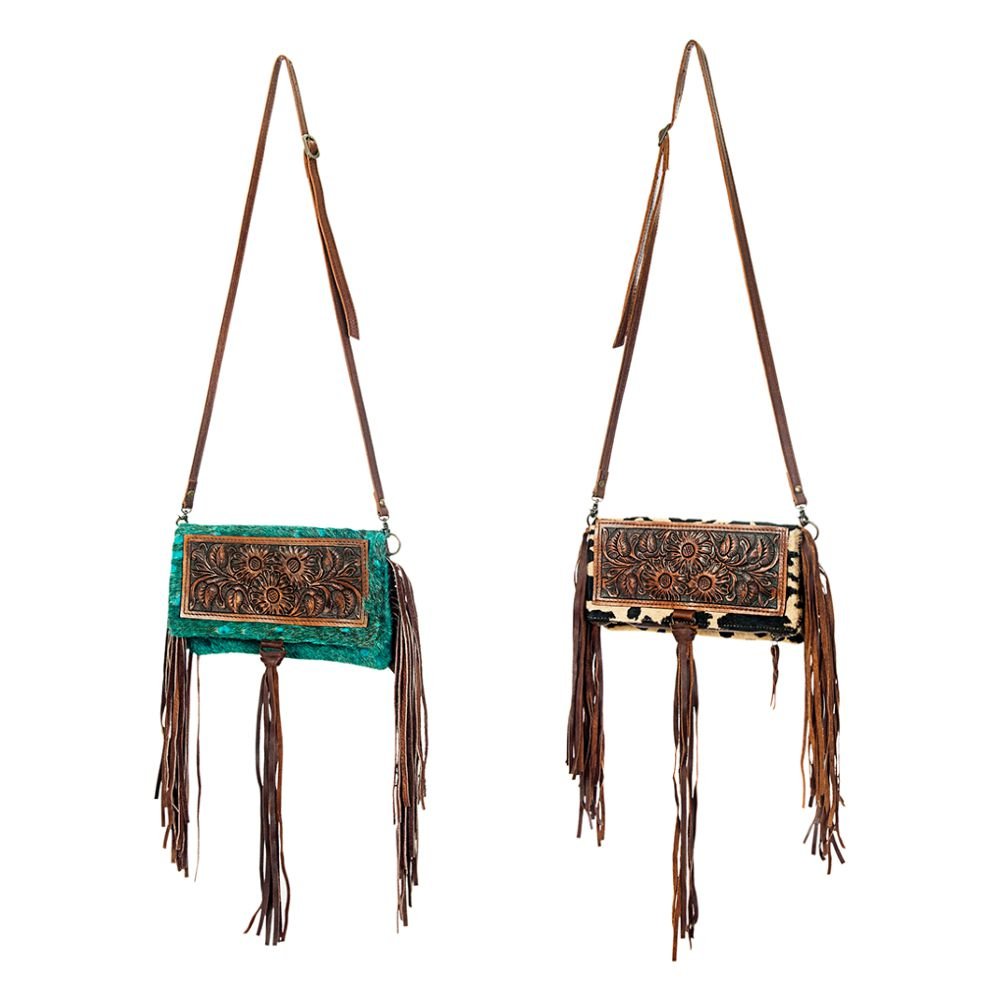 American Darling ADBG526ACGO Wallet Hand Tooled Hair-On Genuine Leather Women Bag Western Handbag Purse