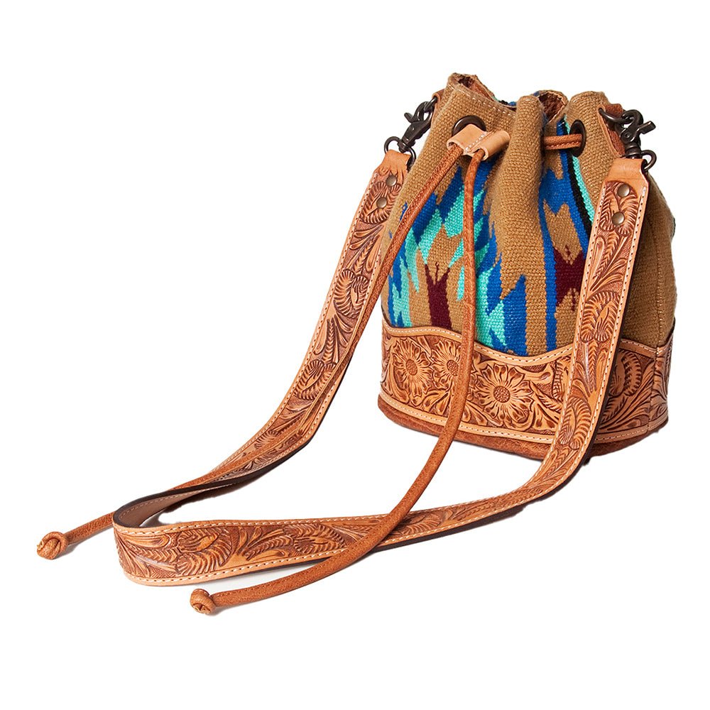 American Darling ADBG569A Bucket Hand Tooled Saddle Blanket Genuine Leather Women Bag Western Handbag Purse
