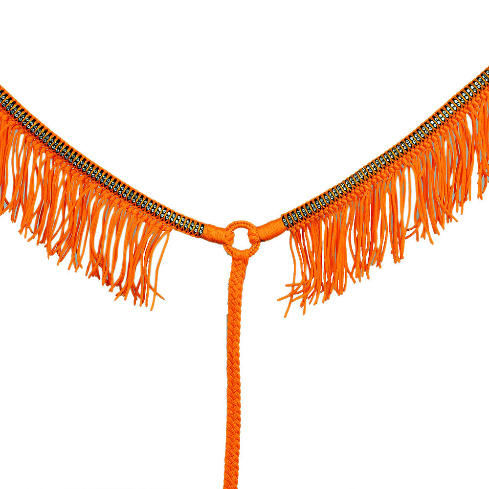 Hilason Horse Flat Braided Paracord Crystal Fringes Breast Collar