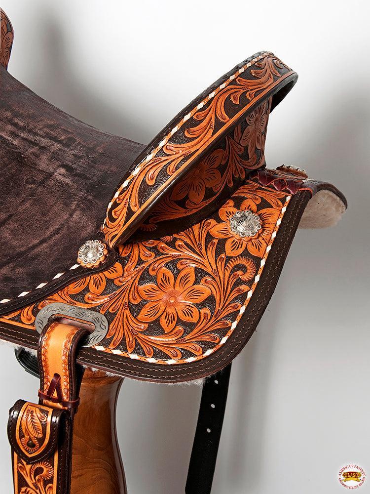 Flexible Tree Western Saddle With Hand Tooled Leather For Trail Riding Endurance