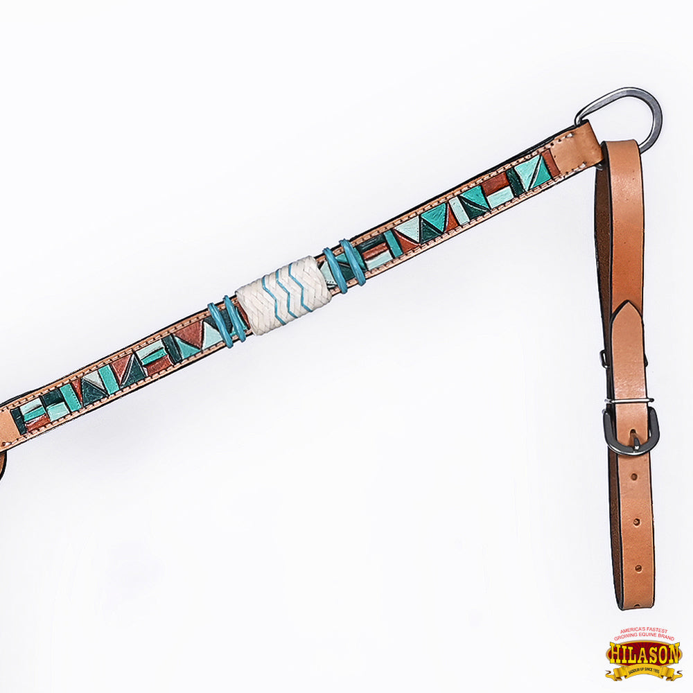 Hilason Horse Hand Painted American Leather Breast Collar Headstall Rawhide Braided Tan
