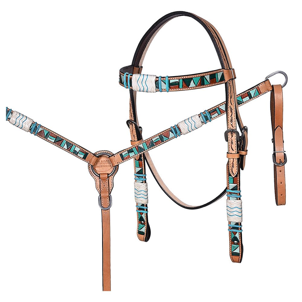 Hand-Carved Leather Western Headstall And Breast Collar Set For Training And Showing