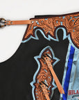 HILASON Pro Rodeo Bull Riding Chaps Genuine Leather Black