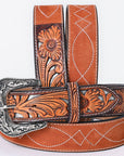 American Darling Floral Hand Carved Painted Belt Buckle Genuine Leather Covered Stylish Brown | Western